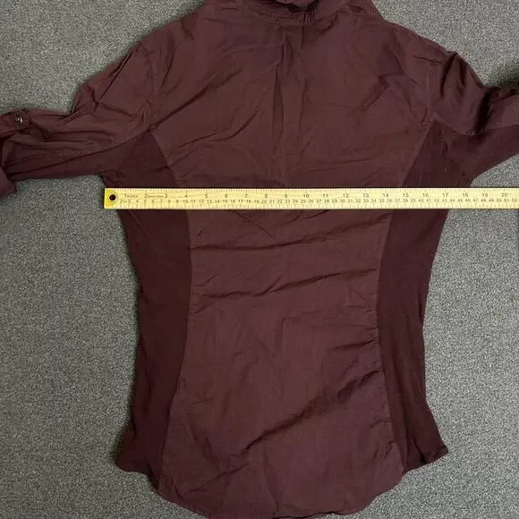 James Perse Shirt Womens 3 Burgundy Button Front Roll Tab Sleeve Cotton Slim Fit - Picture 9 of 10